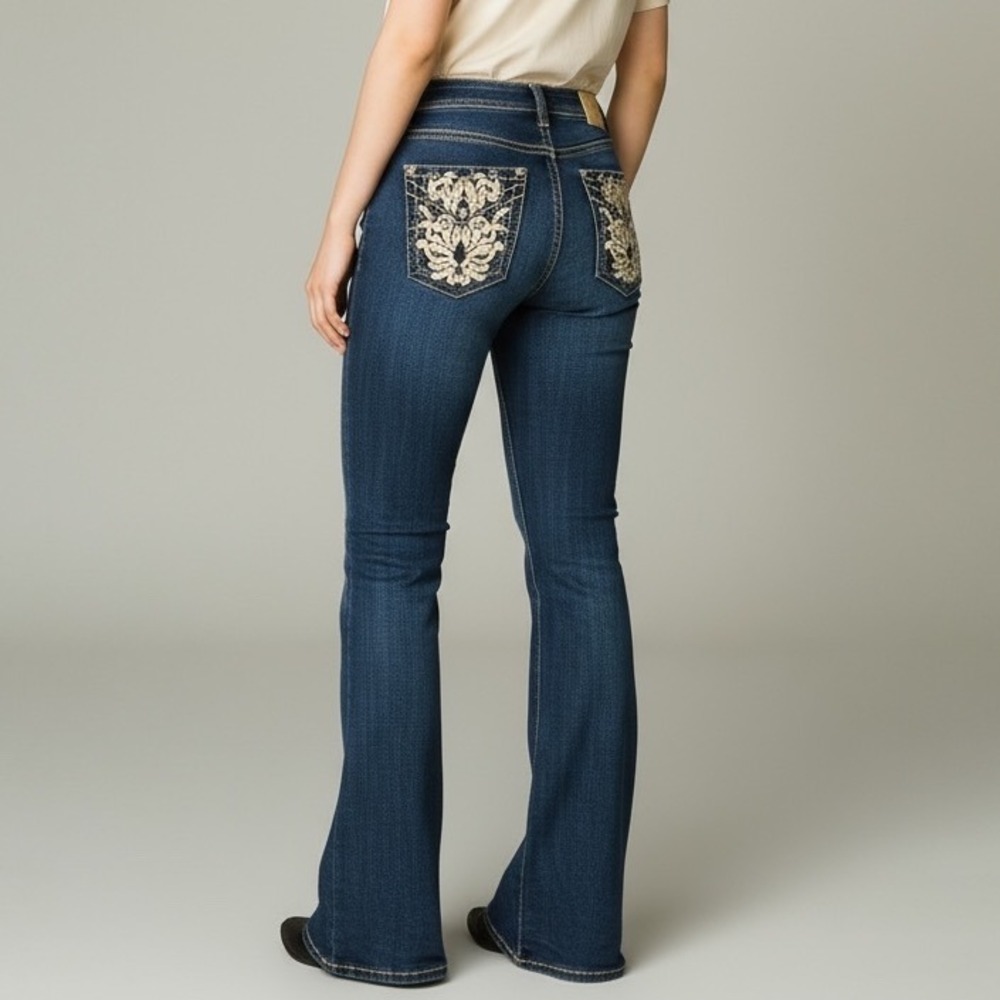 Angel LA Rhinestone Embellished Bootcut Jeans Bling Y2K Western Style‎ 11/28